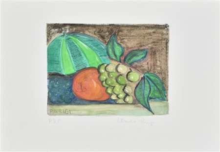 Claudio Parigi UVA E ANGURIA puntasecca e acquerello su foglio Fabriano, cm...