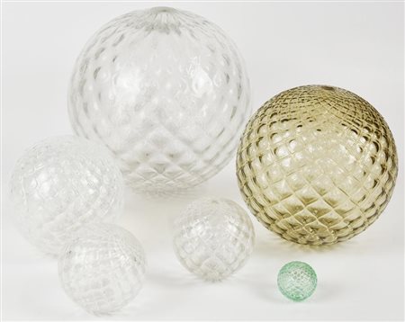 LOTTO DI SEI SFERE VENINI IN VETRO SOFFIATO, Italia XX secolo vetro...