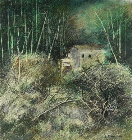 Antonia Ramponi NEL BOSCO pastello a cera su carta, cm 50x46 firma sul retro:...