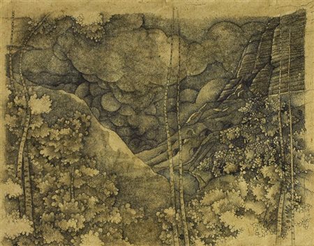 Anonimo PAESAGGIO biro su carta, cm 20x25 difetti