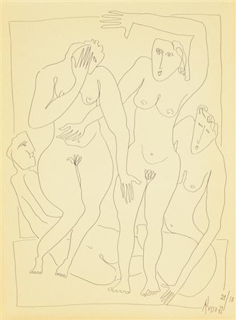 Russo QUATTRO FIGURE pennarello su carta, cm 40x30 firma e data eseguito nel...