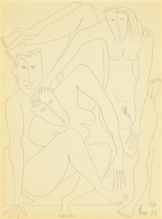 Russo TRE FIGURE pennarello su carta, cm 40x30 firma e data eseguito nel 1973