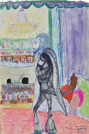 Dando IL MAESTRO tecnica mista su carta, cm 50,2x34,7 firma, titolo e data...