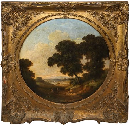Paesaggio campestre con personaggi e armenti, fine 18° secolo
