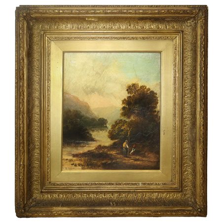 Paesaggio fluviale con personaggi