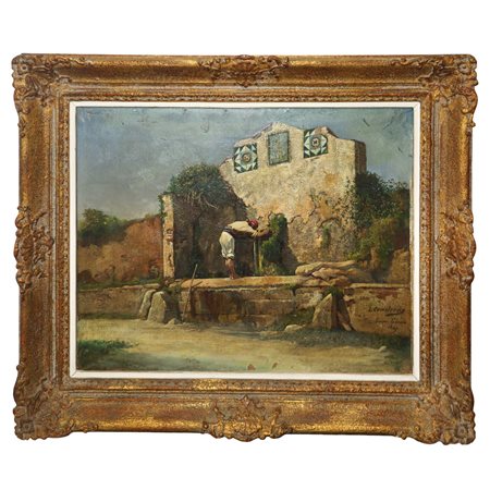 Leon  Comeleran (1830 - 1885)  - Uomo alla fonte, San Geroni, 1869