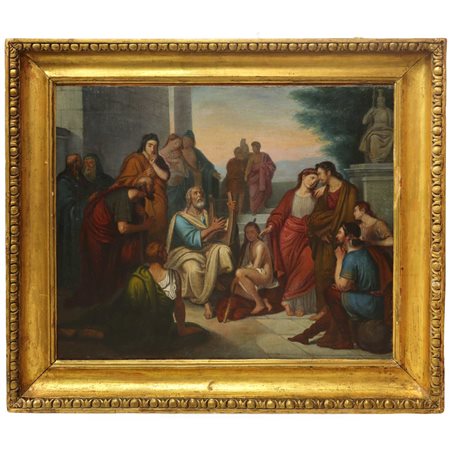 Omero con la cetra intento a declamare i suoi versi agli astanti , primi 19° secolo 