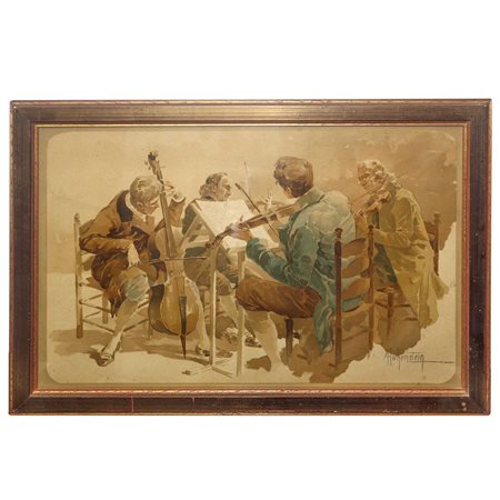 Adolf  Hohenstein (San Pietroburgo 1854 - Bonn 1928)  - Tre violinisti e un violoncello