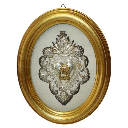 Ex Voto in argento 800 in cornice ovale dorata