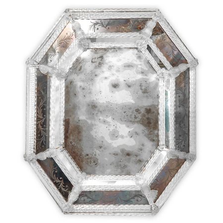 Specchiera in vetro di Murano con decori floreali