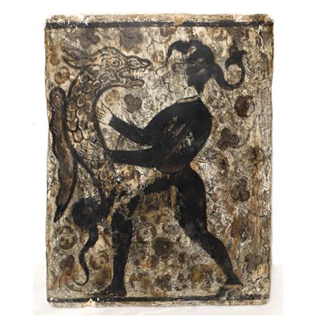 Placca Socarrat Valenziano  in argilla cotta raffigurante Uomo con grifone