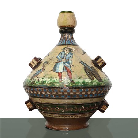 Vaso in Ceramica di Montopoli Val D'Arno policroma con personaggi e animali