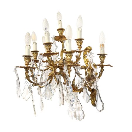 Applique in metallo dorato a 9 luci con brindoli