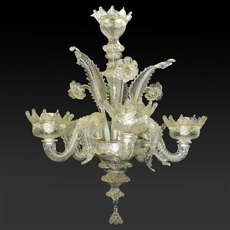 Lampadario in vetro di Murano soffiato a 5 luci con singolo giro di luci