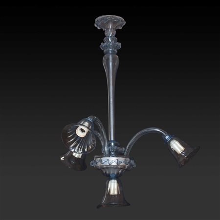 Lampadario a 4 luci in vetro di Murano azzurro