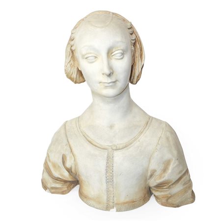 Busto di Marietta Strozzi, scultura in cotto patinato bianco