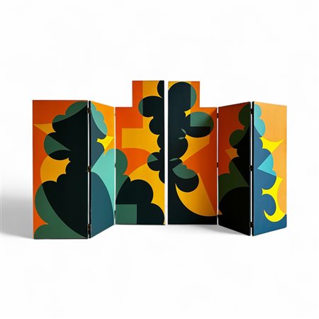 Giacomo Balla - Dino Gavina - Studio Simon (Torino, 1871 - Roma, 1958) , (San Giovanni in Persiceto, 07/11/1922 - Bologna, 06/07/2007) ,  
Paravento 1968
 Cm 201x362x3 