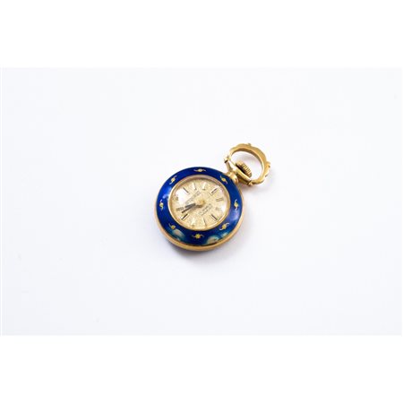 OROLOGIO da tasca Stempel in oro giallo 18 KT e smalti blu