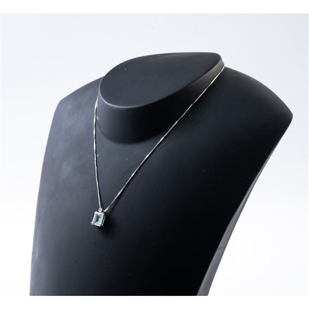 COLLANA in oro bianco 18 KT con brillante e acquamarina