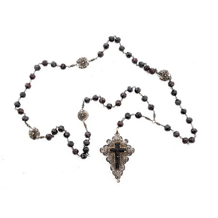 ROSARIO in argento con smalti e granati