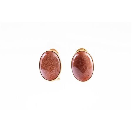 ORECCHINI in oro giallo 18 KT e cabochon in goldstone
