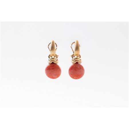 ORECCHINI in oro giallo e bianco 18 KT con bottoni in corallo