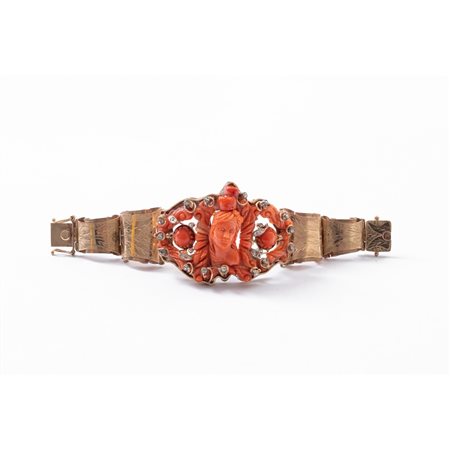 BRACCIALE in oro giallo 9 KT con diamanti e corallo