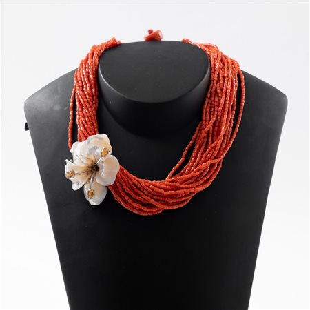 COLLANA a diciotto fili di corallo rosso mediterraneo
