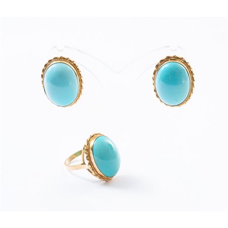 PARURE in oro giallo 18 KT e cabochon in pasta di turchese