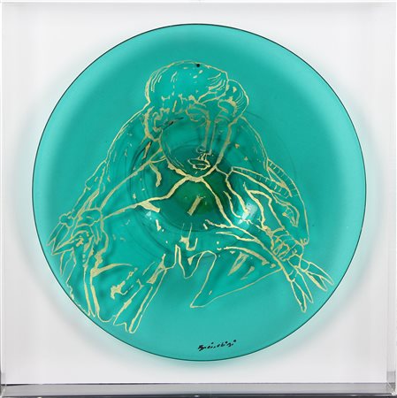 Brindisi Remo Pastorale piatto in vetro di Murano dipinto entro teca di...