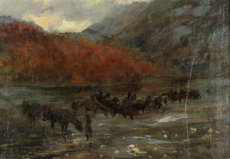 Carosi Alberto Serafino Bersaglieri..., 1915 olio su tela, cm. 39x55,5...