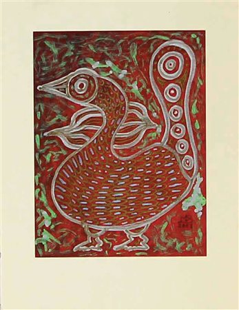 De Biase Mario Pavone, 2001 tecnica mista su cartoncino, cm. 18,3x14 siglato...