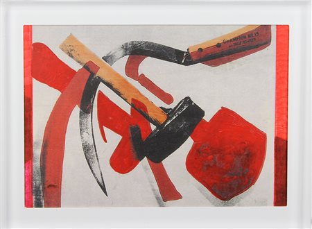 Ferrari Enzo "Simboli" da Andy Warhol tecnica mista su tavola entro teca di...