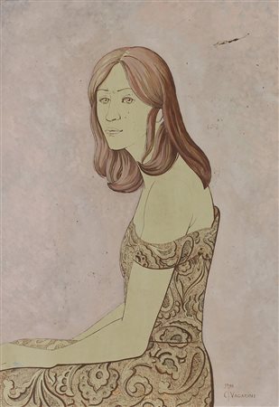 Vagarini Cesare Ritratto Femminile, 1966 tecnica mista su cartone, cm. 70x50...