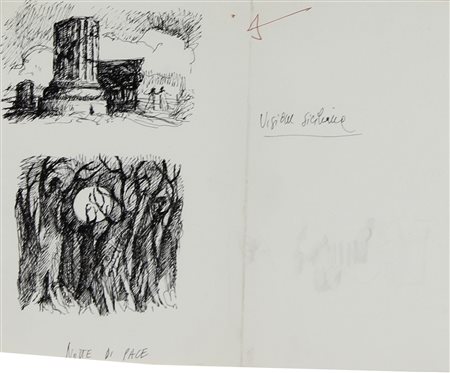 Regianini Luigi Visione Siciliana. Notte di Pace china su carta, cm. 26x32...