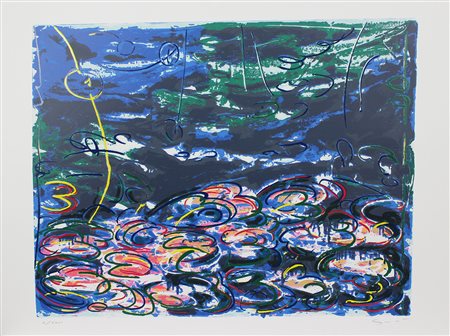 Schifano Mario Gigli d'acqua serigrafia materica su carta Fabriano, cm....