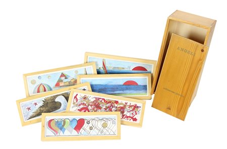Angeli Franco Collezione Privata, 1979 cofanetto in legno di 6 opere multiple...