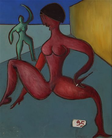 Caruso Pino Figura olio su tela, cm. 30x25 firmato in basso a destra e al...