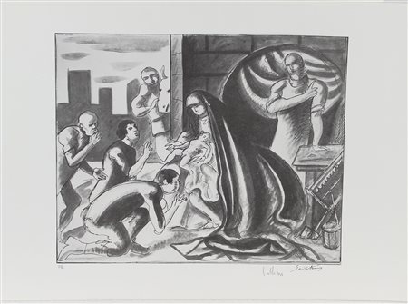 Sciltian Gregorio Natività litografia su carta Fabriano, cm. 50x70, es. P.A....