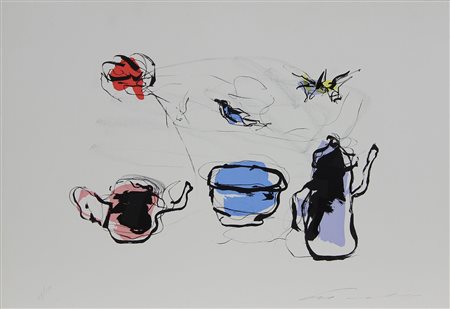 Treccani Ernesto Teiere e Tazza litografia su carta, cm. 35x50, es. 89/100...