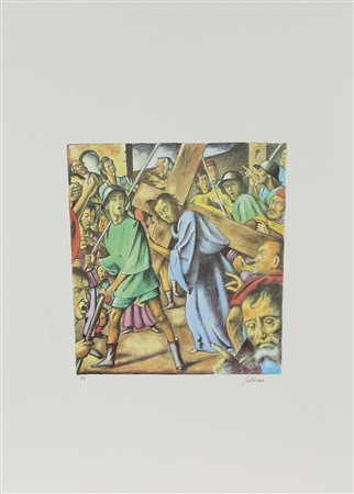Sciltian Gregorio Via Crucis litografia su carta Fabriano, cm. 76x55,5, es....
