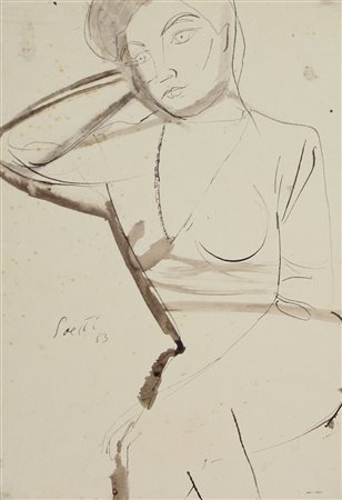 Saetti Bruno Figura femminile, 1953 china e acquarello su carta, cm....
