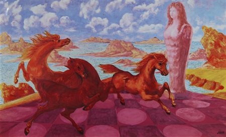 Sassu Aligi L'Isola dei Cavalli opera a 18 colori in ceramica maiolicata,...