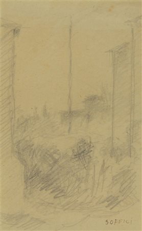 Soffici Ardengo Paesaggio matita su carta, cm. 14x9 firmato in basso a destra...