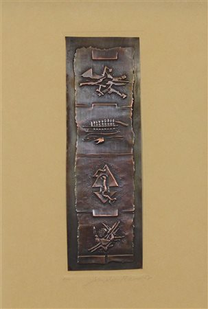 Pomodoro Arnaldo Senza titolo calcografia su rame, cm. 28x9, es. 9/90 firmato...