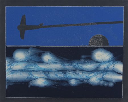 Angeli Franco Marina smalto su tela, cm. 40x49,5 firmato al retro, timbri...