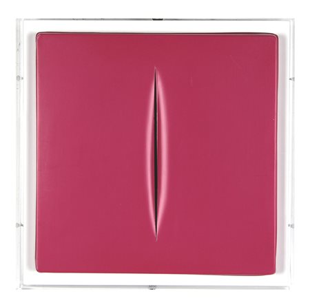 Fontana Lucio Concetto Spaziale, 1968 multiplo in pvc entro teca di...