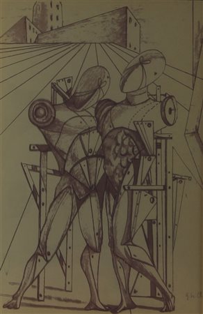 Breus Dan Omaggio a De Chirico serigrafia su lastra dorata, cm. 17,5x12, es....