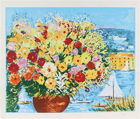 Ialenti Antonio Portofino serigrafia polimaterica su carta, cm. 70x86, es....