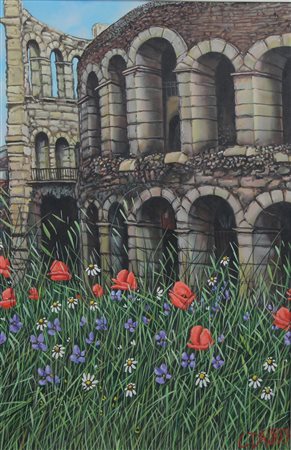 Daurea Giovanni Senza titolo (Arena di Verona) olio su tela, cm. 70x50...